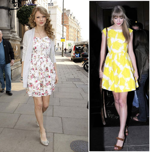 Taylor là ngôi sao biểu tượng cho thời trang váy nữ tính.