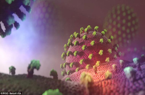 Hình ảnh phóng đại của một con virus bên trong cơ thể người.