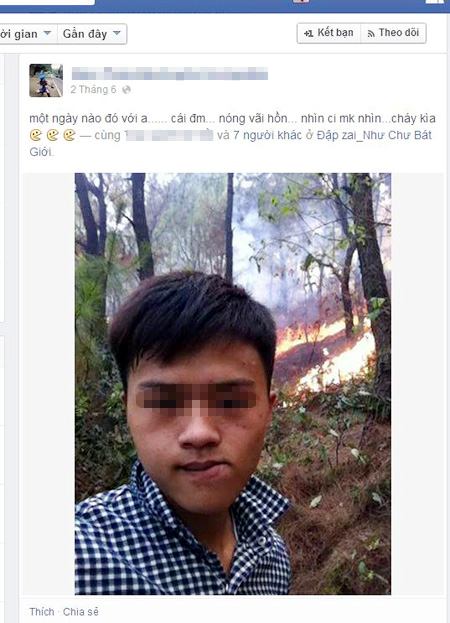 Đầu tháng 6/2014, bức ảnh nam thanh niên tự sướng, phía sau là đám cháy rừng lửa đang bốc ngùn ngụt bị chỉ trích.