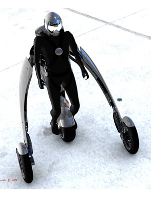 Cha đẻ của mẫu xe này được chàng sinh viên Jake Loniak ở viện thiết kế Art Center Pasadena kết hợp giữa xe môtô và robot hình bộ xương.