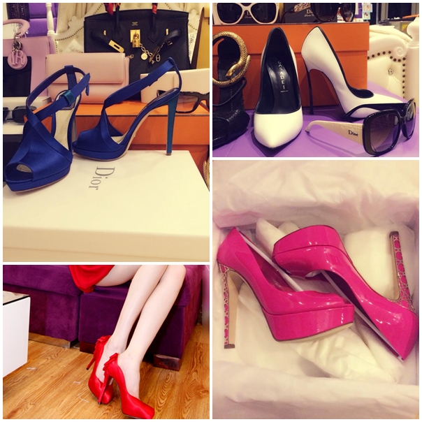 Đặc điểm dễ thấy trong tủ giày của Ngọc Trinh là những đôi giày cao chót vót với những gam màu nổi như đỏ, hồng, vàng.