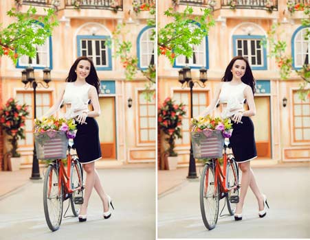 Angela Phương Trinh bất ngờ với chiếc xe đạp.