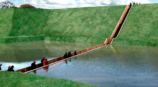 Cầu Moses ở Fort de Roovere, thuộc Halsteren (Hà Lan). Cây cầu này được xây dựng xuyên qua con đập với các bức tường giữ nước và có cấu trúc hài hòa với môi trường xung quanh.