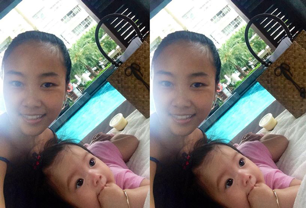 Đoan Trang hạnh phúc bên con gái.