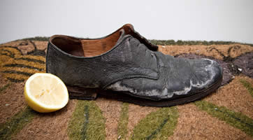 Làm mới giày da đã cũ. Khi dày da bị cũ, da trở nên khô cứng, hãy dùng nước cốt chanh thoa lên da giày, sau đó dùng giẻ lau khô rồi mới đánh xi.