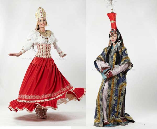 Trang phục dân tộc của Nga và Mông Cổ.