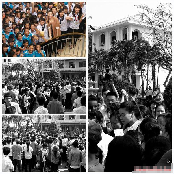 Hồ Ngọc Hà được mọi người chào đón khi về thăm trường cấp 3 ở Bình Định.