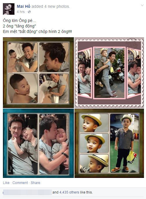 Trước đó ít ngày, trên trang cá nhân của cả Trấn Thành và Mai Hồ đều chia sẻ những hình ảnh của nam MC và con trai Mai Hồ.