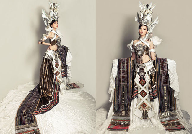 Trương Tri Trúc Diễm tại Hoa hậu Quốc tế 2011 cũng diện trang phục dân tộc gây sốc không kém.