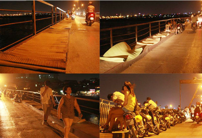 Khi Hà Nội về đêm, cầu Long Biên thu hút nhiều nam thanh, nữ tú lên cầu hóng gió, tản bộ.