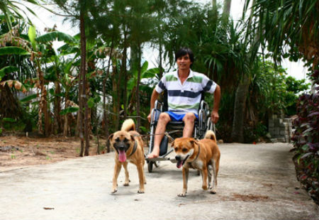 Hai chú chó giúp chủ nhân bị liệt hai chân di chuyển trong 9 năm.