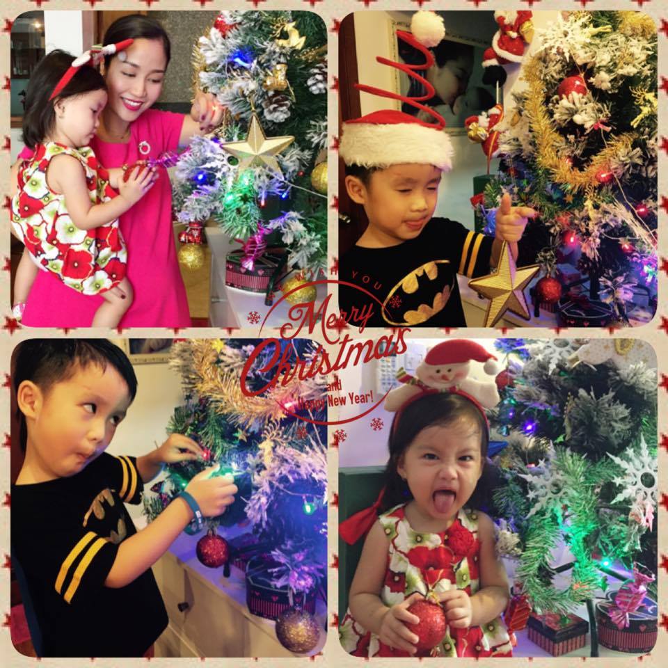 Ốc Thanh Vân chuẩn bị Giáng sinh cho hai bé Ka và La.