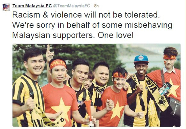 Một hình ảnh đi kèm lời tạ lỗi của nhóm NHM Malaysia gửi tới người hâm mộ bóng đá Việt Nam.
