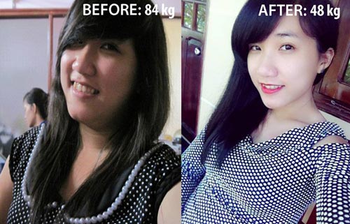 Thiếu nữ trước và sau khi giảm cân.