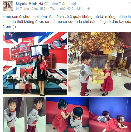 Trên trang cá nhân của mình, Minh Hà đã đăng tải những bức ảnh đáng yêu của bé Rio và Cherry khi được mẹ cho đi chơi Nolel sớm.