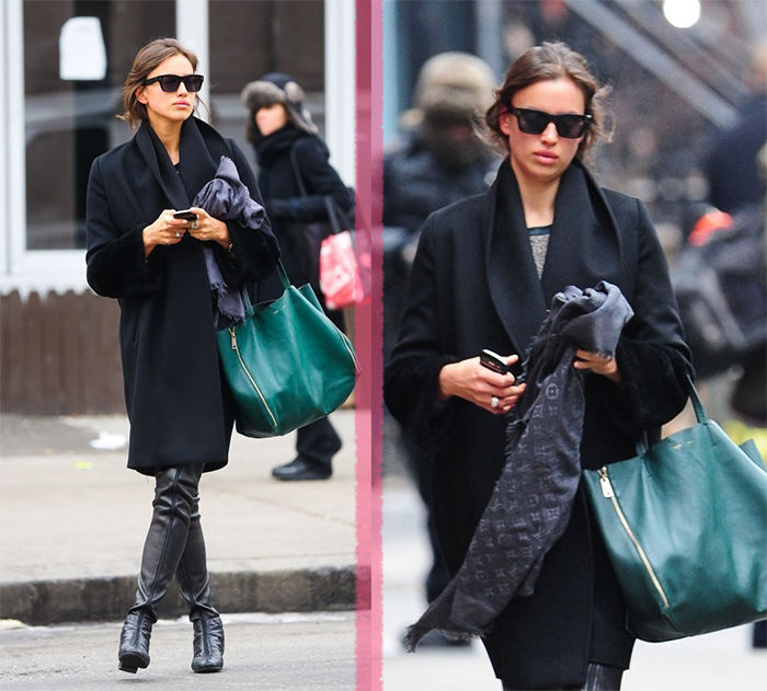 Irina Shayk Luôn chọn những bộ trang phục đông màu tối như đen, ghi, xám lông chuột những mẫu đặc trưng cho mùa lạnh.