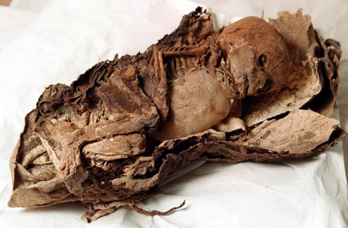 Xác ướp một em bé được tìm thấy trên đồi Cerro Galan, phía Bắc Argentina, ở độ cao hơn 5.000m so với mực nước biển.Các chuyên gia ước tính nó có niên đại từ 1.500 - 2.000 năm tuổi.