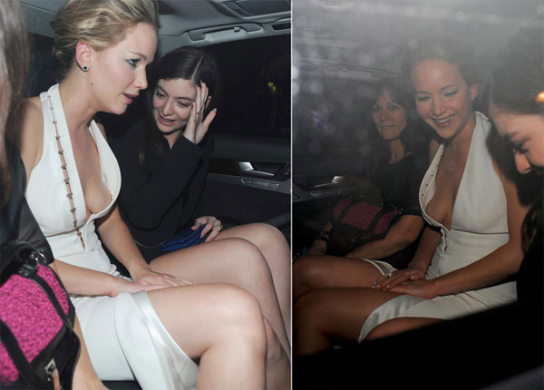 Jennifer Lawrence phơi cả bầu ngực vì váy trễ nải tại lễ ra mắt phim 'The Hunger Games: Mockingjay Part' hồi tháng 11.