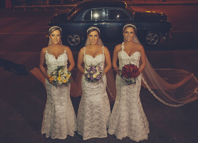 Cả ba chị em Rafaela, Rochele và Tagiane Bini, sống ở Passo Fundo (miền nam Brazil) đã quyết định tổ chức lễ cưới chung vào một ngày cuối tháng 3 vừa qua.