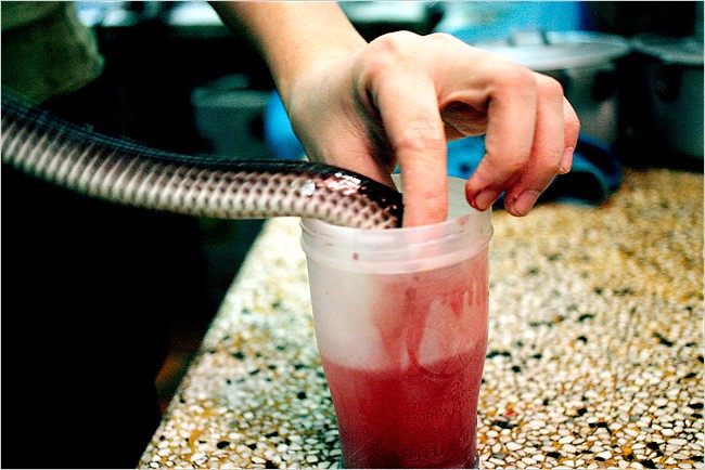 Máu rắn hổ mang: Không phải ai cũng có đủ can đảm thưởng thức một cốc máu rắn hổ mang. Người dân bản địa cho biết loại đồ uống này giúp tăng cường sinh lực cho nam giới.