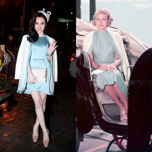 Angela Phương Trinh và chiếc váy giống hệt của Grace Kelly thập niên trước.