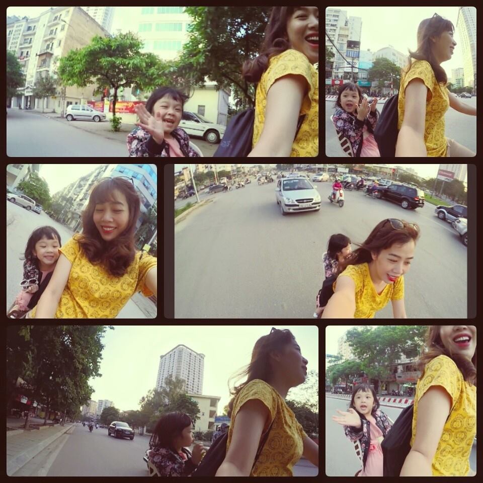 Những khoảnh khắc bình yên và hạnh phúc của MC Diệp Chi và con gái khi thoải mái đạp xe trên phố.