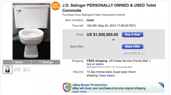 Năm 2010, chiếc bồn cầu của nhà văn J. D. Salinger được đem bán đấu giá trên eBay với mức giá khởi điểm đưa ra là 1 triệu USD.