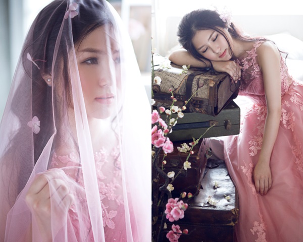 Hương Tràm diện váy cưới màu pastel