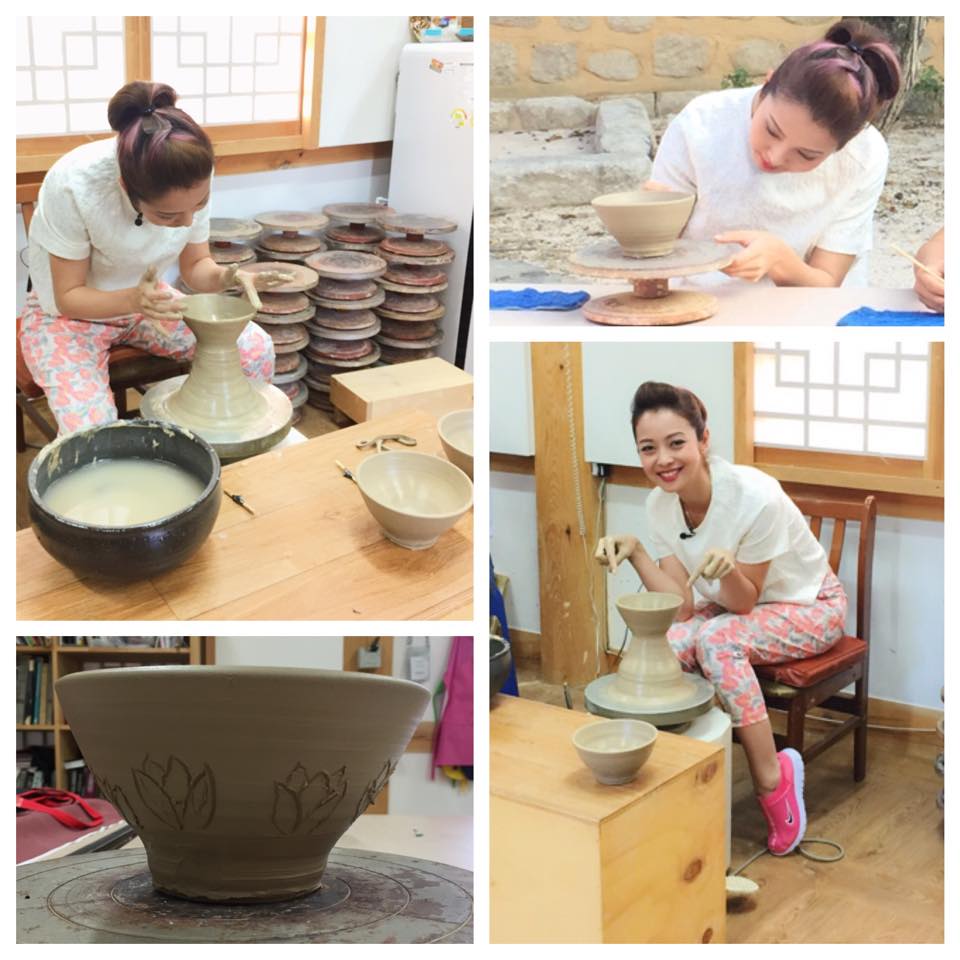 jennifer Phạm tập làm gốm thủ công ở Hàn Quốc.