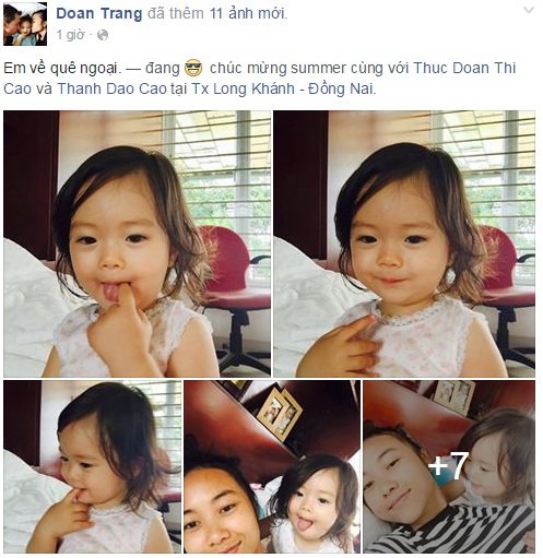 Những hình ảnh nhí nhố của hai mẹ con vừa được Đoan Trang chia sẻ lên trang cá nhân.