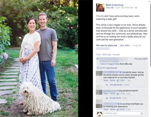Ông chủ Facebook khoe ảnh vợ mang bầu sau 3 lần sảy thai