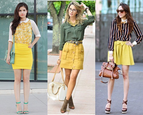 Cách phối đồ đẹp cực phong cách với chân váy màu vàng