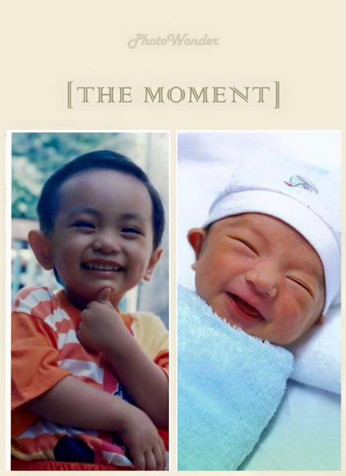 Phan Hiển khoe ảnh con trai Kubi đang tươi cười, so sánh với hình ảnh của cha ngày bé. Có thể thấy, bé chính là 'bản sao' hoàn hảo của chàng vũ công 9X.