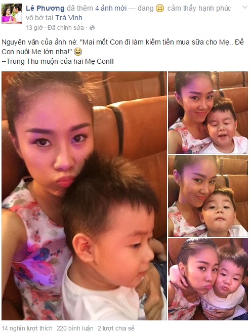 Diễn viên Lê Phương vừa đăng tải những hình ảnh siêu đáng yêu cùng con trai lên trang cá nhân.