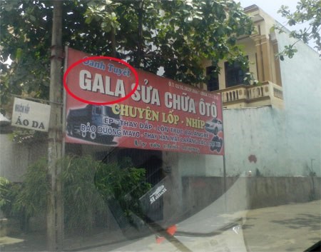 Viết sai từ Gara sửa chữa ô tô thành 'Gala'.