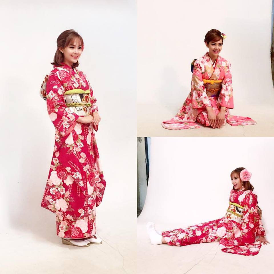 Minh Hằng điệu đà, e ấp trong trang phục kimono truyền thống của Hàn Quốc.