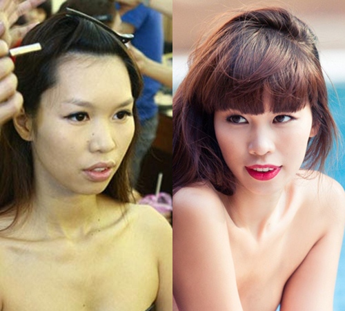 Nổi tiếng bởi vóc dáng hoàn hảo nhưng siêu mẫu Hà Anh lại sở hữu gương mặt không hợp lắm với chuẩn đẹp của người Việt bởi hàm răng hơi hô và gương mặt kém nữ tính. Dù vậy, khi có trang điểm và photoshop, Hà Anh đã biến đổi thành một cô gái cực quyến rũ, xinh đẹp.