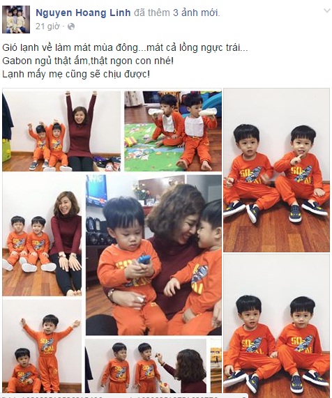 Trên trang cá nhân, MC Hoàng Linh (Chúng tôi là chiến sỹ) đã đăng tải những hình ảnh cực đáng yêu của 3 mẹ con.