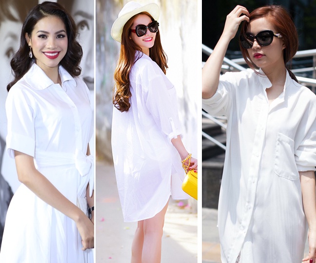 Mỹ nhân Việt điệu đà, nữ tính với 'mốt' sơ mi váy gam trắng