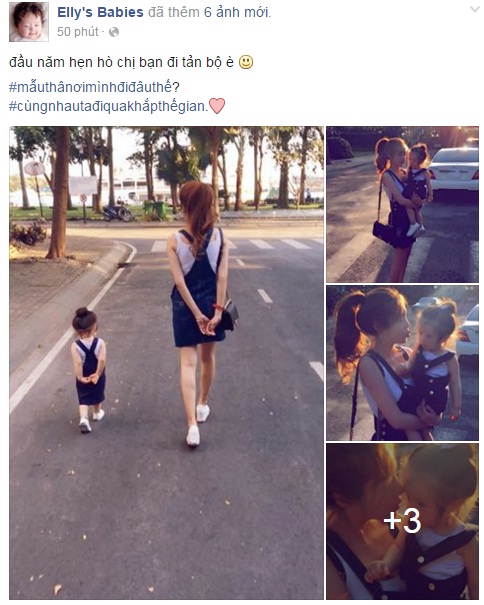 Elly Trần vừa đăng tải những hình ảnh đáng yêu của hai mẹ con lên trang cá nhân.