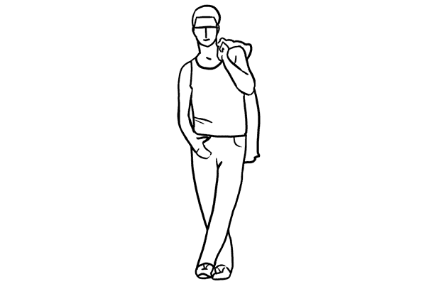 5. Khoác áo qua vai: Đây là một chút biến tấu so với tư thế vừa đề cập, khiến bạn trở nên thật cá tính, thật nổi bật: áo khoác qua vai, đặt một ngón tay cái vào túi quần và bắt chéo hai chân.