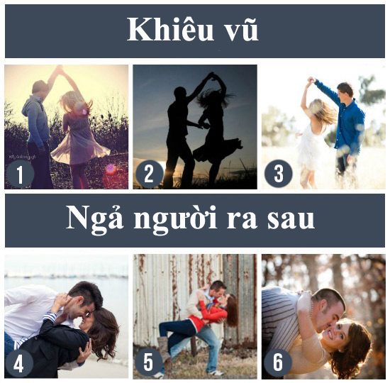 13. Cùng khiêu vũ: Kiểu tạo hình này cần một chút “kỹ thuật” nhưng cũng không khó khăn lắm. Với tư thế này, bạn nam có cơ hội thể hiện sức mạnh của mình khi đỡ người phụ nữ của mình trên tay một cách nhẹ nhàng, cưng chiều nhất.