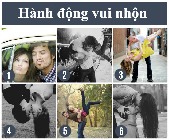 17. Biểu cảm vui nhộn: Những cặp đôi năng động sẽ rất thích kiểu tạo dáng này vì nó làm cho bức ảnh trở nên linh hoạt, không cứng nhắc và lưu giữ lại khoảnh khắc hạnh phúc, vui vẻ của hai người.