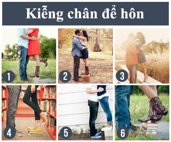 6. Kiễng chân để hôn: Những cô nàng “nấm lùn” chắc chắn rất quen thuộc với hành động này. Kiễng chân, vòng tay qua cổ “nửa kia” sẽ khiến bức ảnh của bạn thêm ngọt ngào và đáng yêu.