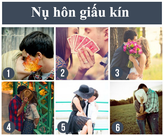 7. Nụ hôn giấu kín: Bạn có thể dùng bất cứ vật gì để “che giấu” nụ hôn ngọt ngào của hai người, như chiếc lá, bông hoa, khăn tay hay mũ... Bức ảnh của bạn sẽ có thêm nét bí ẩn và chiều sâu.