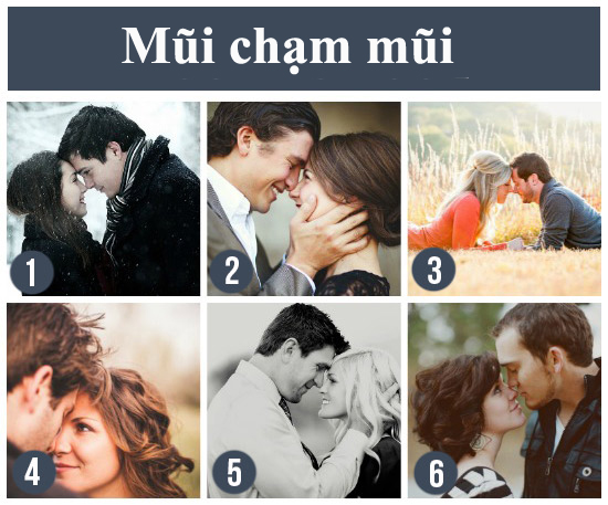 8. Mũi chạm mũi: Hay còn gọi là “nụ hôn Eskimo”, kiểu tạo dáng này sẽ làm cho hai bạn trở nên tinh nghịch, đáng yêu hơn gấp nhiều lần.