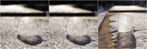 Bong bóng nước đóng băng trên mặt đất.