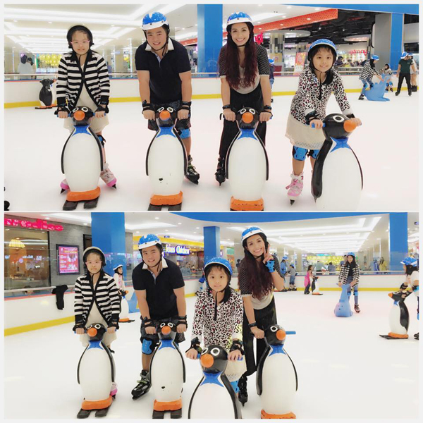 Gia đình \'chim cánh cụt\' nhà Thúy Hạnh - Minh Khang hào hứng tham gia trượt băng.