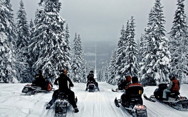Trong ảnh là những tay đua mạo hiểm chuẩn bị lao xe xuống con đường tuyết tuyệt đẹp giữa biên giới Na Uy và Thụy Điển.