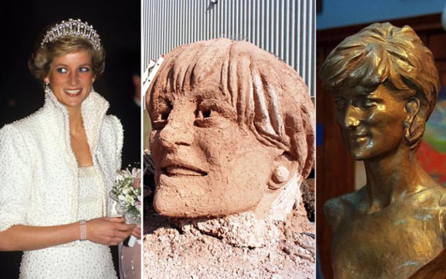 Bông hồng của nước Anh - công nương Diana như bị “đánh cắp nhan sắc” trong bức tượng bằng bê tông của John Houlstun. Công nương dường như chỉ lấy lại được vẻ đẹp của mình trong hình ảnh ở bức tượng đồng của Lesley Pover.